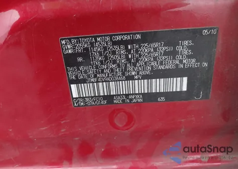 2010 Toyota Rav4 from USA, damaged, VIN JTMBF4DV9AD038468